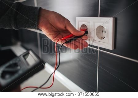 Electrician, Electrician Installing New Current Socket With Screwdriver. Installing Electrical Outle