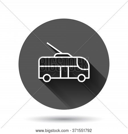 Trolleybus Icon In Flat Style. Trolley Bus Vector Illustration On Black Round Background With Long S