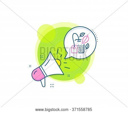 Fresh Herbal Beverage Sign. Megaphone Promotion Complex Icon. Mint Tea Bag Line Icon. Mentha Leaves 