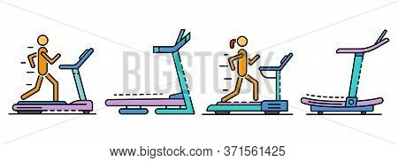 Treadmill Icon Set. Outline Set Of Treadmill Vector Icons Thin Line Color Flat Isolated On White