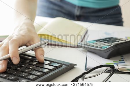 Close Up Of Wooden Office Desk. Debica, Poland
