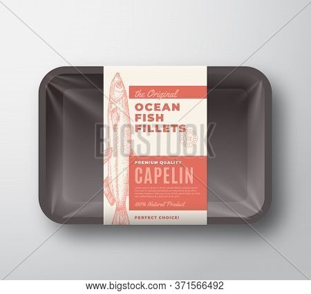 The Original Fish Fillets Abstract Vector Packaging Design Label On Plastic Tray With Cellophane Cov