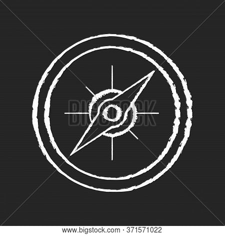 Compass Chalk White Icon On Black Background. Marine And Land Navigation, Direction Guide Tool. Trav