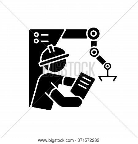 Project Engineer Black Glyph Icon. Professional Worker For Heavy Production. Management In Facility.