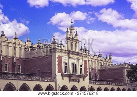 City Of Krakow In Poland, Main Square In The Old Town With The Arcade Of The Coth Hall Sukiennice