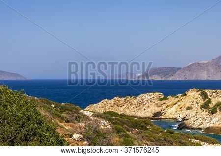 Panoramic View Of A Sea And Islands From The Top Of The Mountain, On The Island Of Crete, Greece.