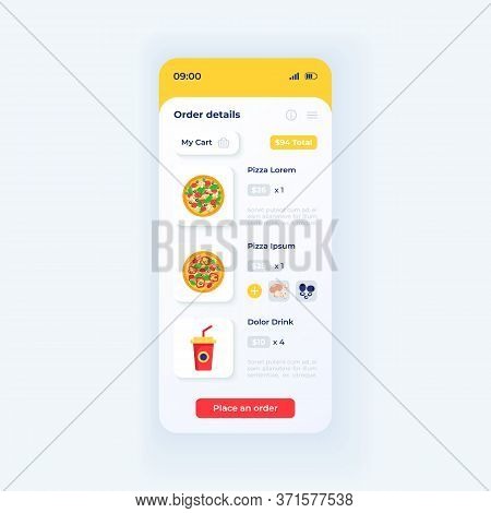 Pizza Delivery App Smartphone Interface Vector Template. Mobile App Page Light Theme Design Layout. 