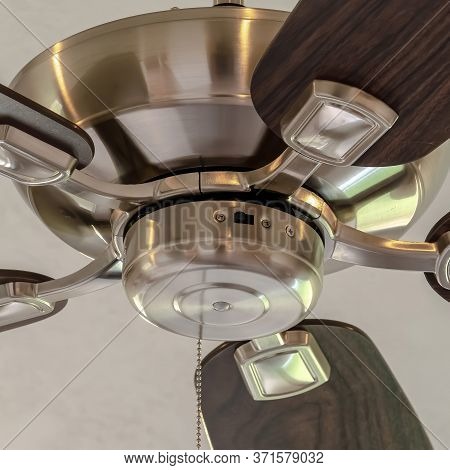 Square Frame Standard Ceiling Fan With Built In Lights Five Blade Design And Metal Downrod
