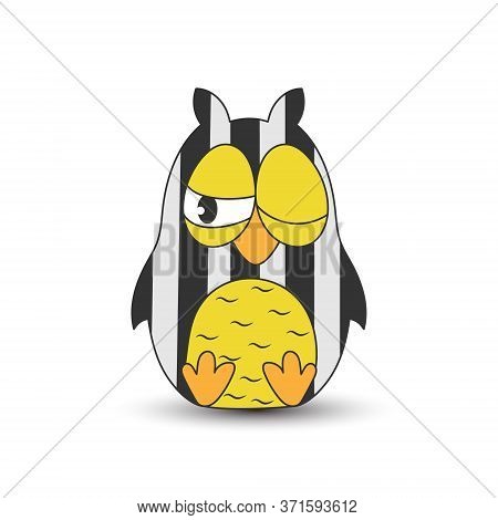 Children's Drawing Of A Striped Owl. Simple Vector Illustration For Theme Design, Isolated On White 