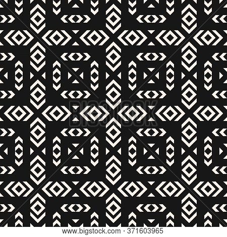 Vector Geometric Seamless Pattern. Tribal Ethnic Motif. Abstract Black And White Texture With Square