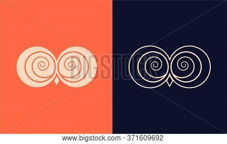 Cute Owl With Swirling Eyes Concept Logo Design In Two Variations Fill And Linear. Vector Logo Eleme