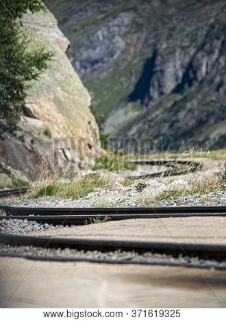 Train Track Between The Mountains In Artouste, France
