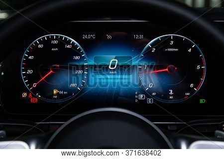 Novosibirsk/ Russia - April 28, 2020: Mercedes-benz Gle-class,sign And Symbol On Car Dashboard. Car 