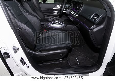 Novosibirsk/ Russia - April 28, 2020: Mercedes-benz Gle-class, Prestige Car Interior With Dashboard,