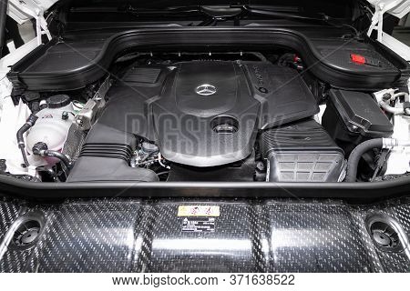 Novosibirsk/ Russia - April 28, 2020: Mercedes-benz Gle-class, Close Up Detail Of  Car Engine, Front