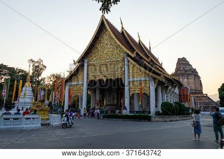 Chiang Mai Thailand-10 January 2020:wat Chedi Luang Temple,built During The Reign Of Phaya Saen Muea