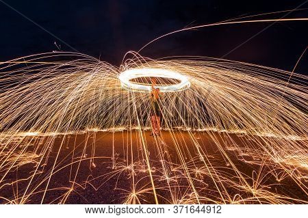 Photography Steel Wool In Different Ways. Using A Camera With Shutter Speed Traction Techniques Long