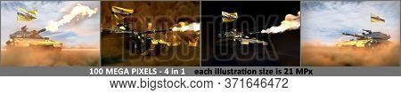 4 Detailed Pictures Of Heavy Tank With Not Real Design And With Brunei Darussalam Flag - Brunei Daru