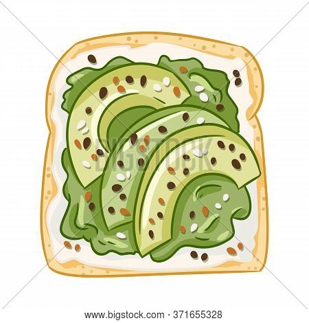 Toast Bread Isolated Icon On White Background. Sandwich With Avocado And Spread Healthy Doodle. Brea