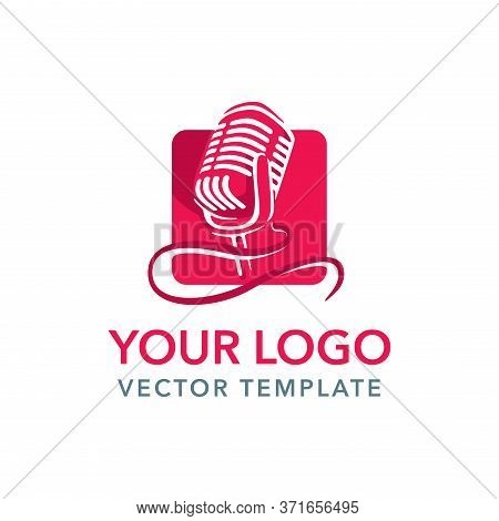 Vintage Microphone Silhouette In Rectangle - Vector Logo Template For Leading, Singer, Event, Karaok