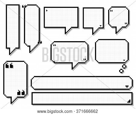 Collection Set Of Retro Game 8 Bit Line Pixel Speech Bubble Balloon Black And White Color With Shado