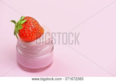 Natural And Organic Skin Care. Cream For Face With Strawberry.