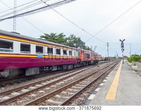 Ayutthaya Train Station Ayutthaya, Thailand -18 October 2018;in The Evening Of The Train Station, Pe