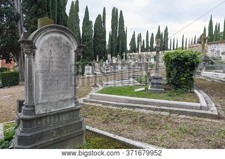 Florence, Italy - October 2019: The Evangelical Cemetery At Laurels (cimitero Evangelico Agli Allori
