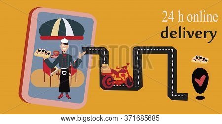 Vector Of Smartphone And Sushi For Ecommerce Concept, Online Shushi Delivery