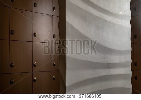 Fitness Gym Room Locker With Shift Electronic Lock On Wooden Wall Background For High Security, Chan