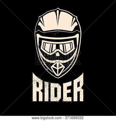 Fulface Helmet Rider In Grunge Style.vector Illustration On Black Background.