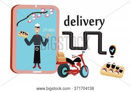Vector Of Smartphone And Sushi For Ecommerce Concept, Online Shushi Delivery
