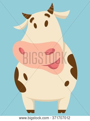 Standing Cute Cow. Farm Animal In Cartoon Style.