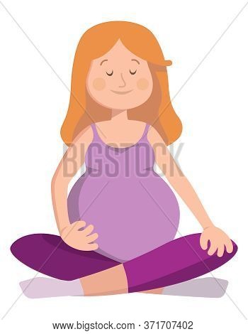Pregnant Woman Doing Yoga. Female Character In Cartoon Style Isolated On White Background.
