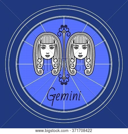 Gemini Astrological Sign Of Two Twin Girls. Astrology And Horoscope, Zodiac Symbol Of Mythological C