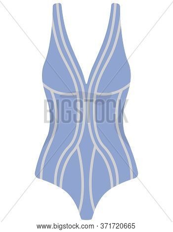One-piece Swimsuit Isolated On White Background. Beachwear In Cartoon Style.