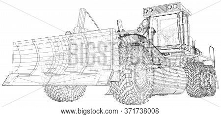Road Grader. Heavy Equipmen Vector Illustration. Wire-frame Line Isolated. Vector Rendering Of 3d