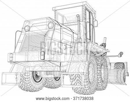 Road Grader. Heavy Equipmen Vector Illustration. Wire-frame Line Isolated. Vector Rendering Of 3d