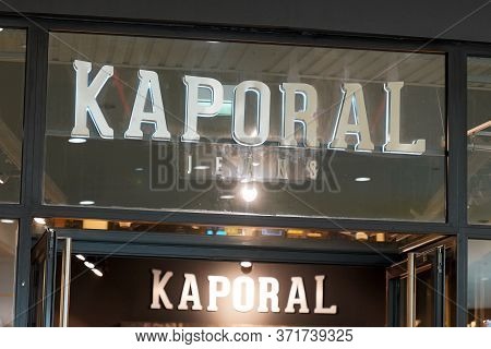 Bordeaux , Aquitaine / France - 09 24 2019 : Shop Window Jeans Kaporal Logo On Sign Store Mall