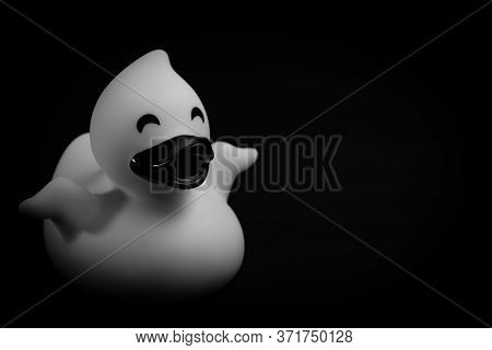 Closeup Of A Rubber Duck In Black & White