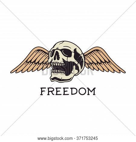 Freedom Skull With Wings Color White Background