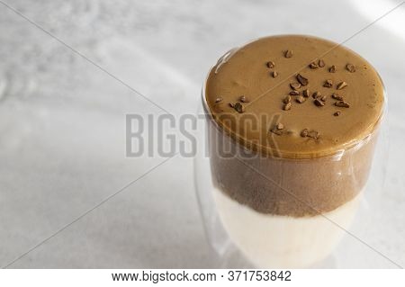 Close Up Of  Dalgona Coffe Texture .creamy Whipped Coffee