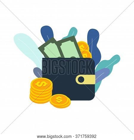 Wallet With Money In Flat Style. Cash Back Concept. Isolated Illustration