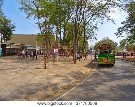 Nakhon Ratchasima Zoo Nakhon Ratchasima Thailand-09 March 2019::tourists Rent Bicycles Or Golf Carts