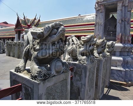 Bangkok Thailand-08 April 2019:stone Sculpture At Wat Chaeng Images For Editorial User.