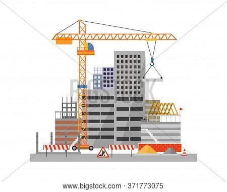 City Construction Process On White Background