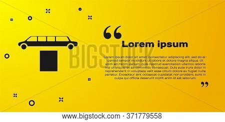Black Luxury Limousine Car And Carpet Icon Isolated On Yellow Background. For World Premiere Celebri