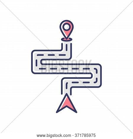 Route Rgb Color Icon. Modern Gps Technology, Path Finding Technology. Road With Current Location Ind