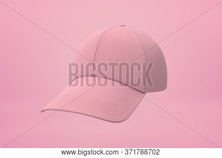 3d Close-up Rendering Of Pink Baseball Cap Floating On Pink Background.