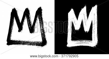 Crowns Drawn By Brush. White And Black Hand-drawn. Vector Illustration Design Template.